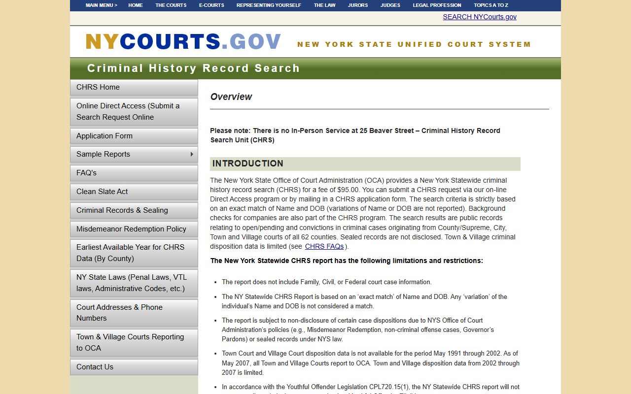New York State criminal history record search portal for NYC arrest records