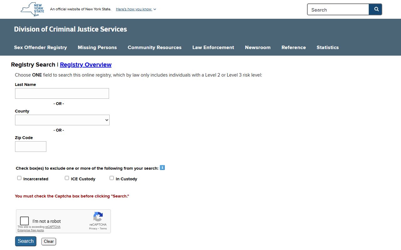 New York State sex offender registry for Utica area searches